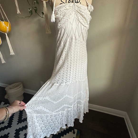 Farm Rio x Anthropologie Boho Cream Crochet Knit Maxi Dress - Picture 4 of 9